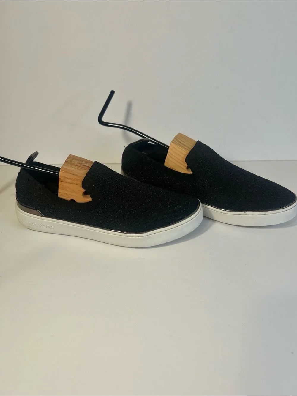 Michael Kors Black Knit Slip-On Sneakers with White Soles
